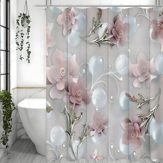 Rideau de douche pour baignoire arrondie motif floral