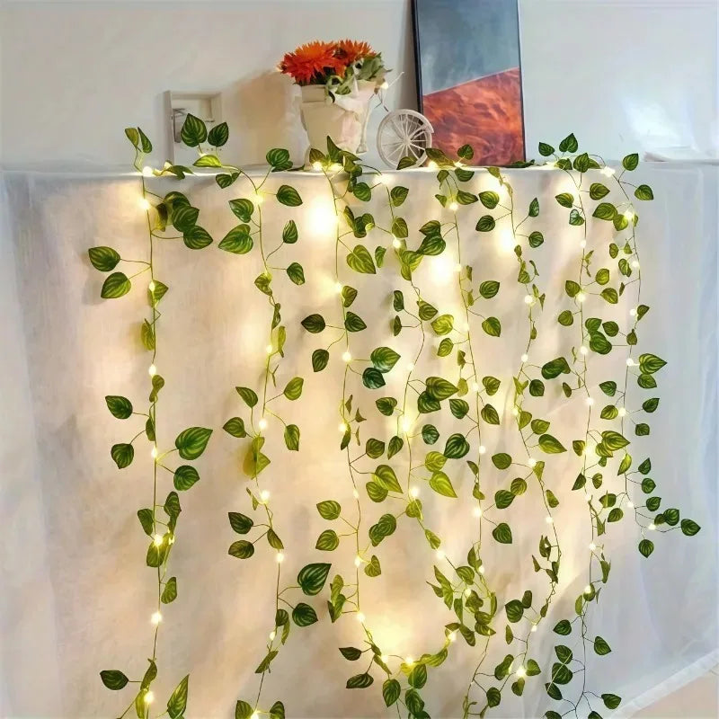 guirlande lumineuse feuilles vertes dorées moderne 100led 10mètres décoration chambre fête mariage anniversaire noël