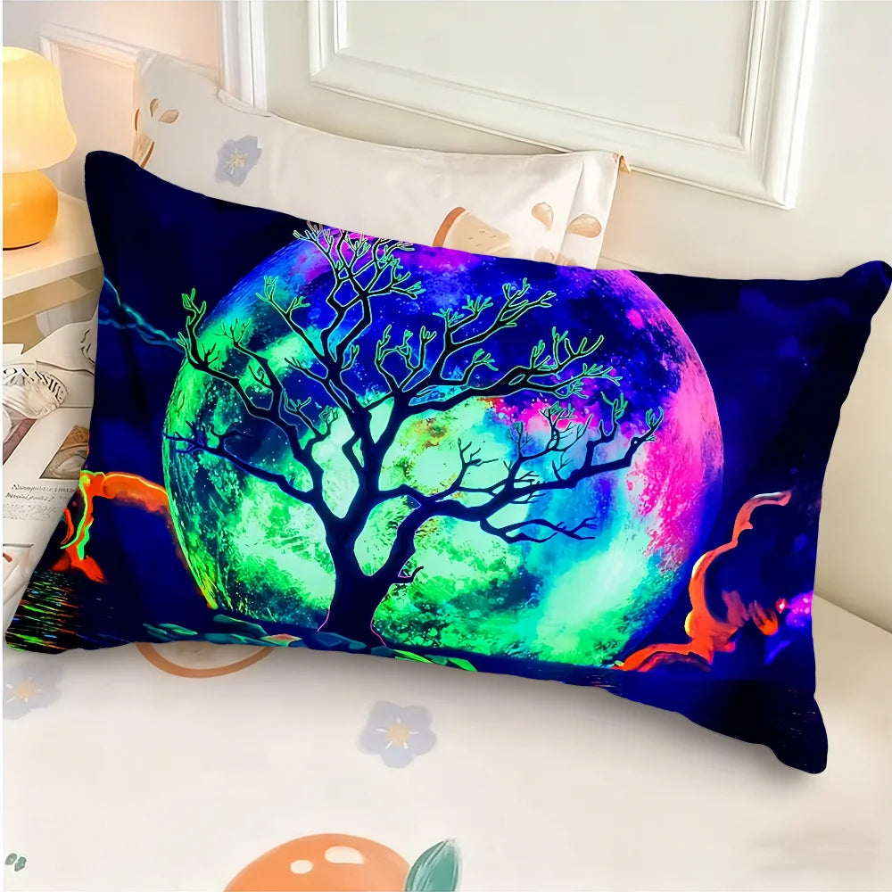 housse coussin rectangulaire impression polyester double face cascade paysage moderne bleu violet rose vert