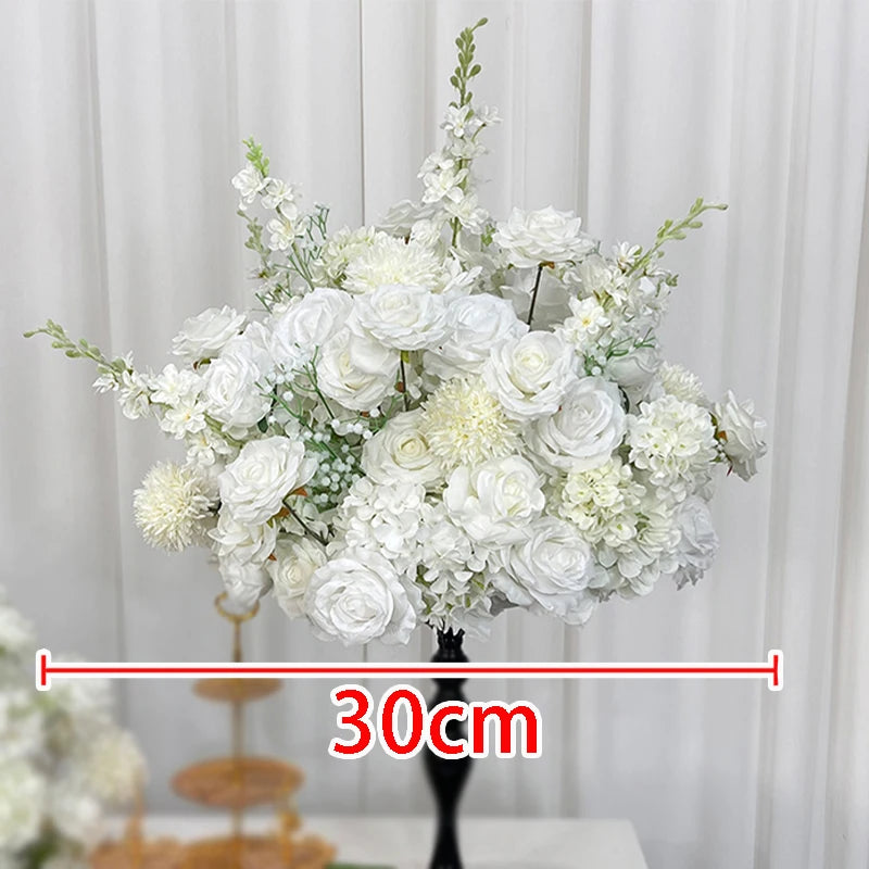 décoration florale artificielle blanc roses hydrangeas classique extérieur mariage anniversaire baby shower