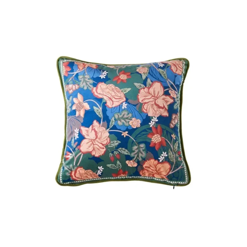 housse coussin imprimée perroquet oiseaux fleurs polyester coton lit carré vintage bleu vert rose