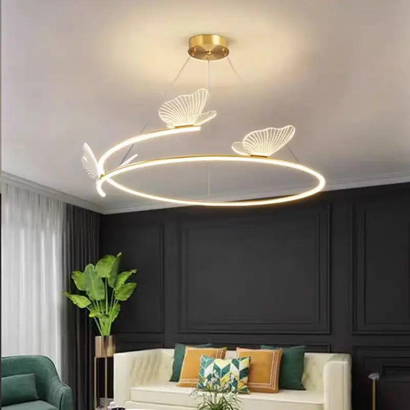 suspension lumineuse papillons blanc doré moderne minimaliste led chambre salonhôtel