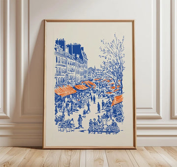 affiche art linéaire paris décoration murale bistro français dessin minimaliste bleu beige