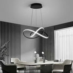 suspension lumineuse moderne pendentif noir blanc anneaux entrelacés fer silicège opaques 50 60cm led