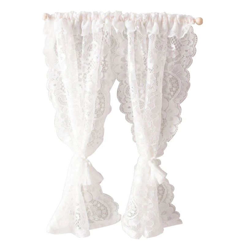 rideau dentelle blanc vintage tulle miniature maison poupée accessoire chambre décoration photo scène