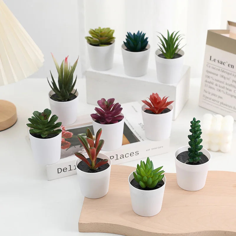 Plante artificielle succulente bonsaï en bleu clair pour extérieur