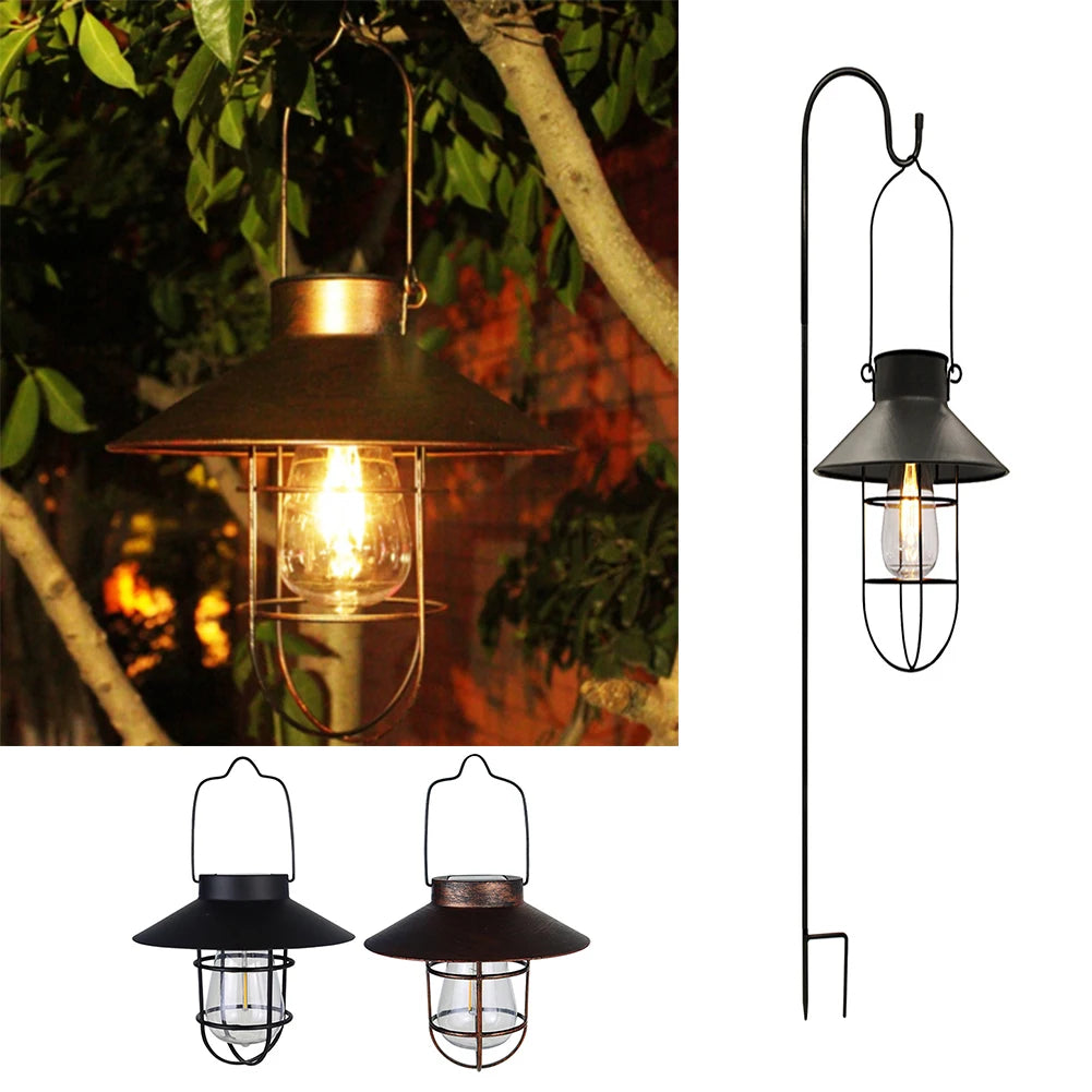 lanterne solaire vintage industrielle rustique verre transparent métal texturé annuel suspension planteoireextérieur jardin patio