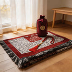 tapis prière ornements floraux rouge gris noir pochette prière traditionnel résistant lavage main İslam