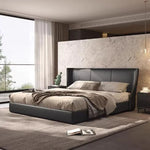 lit moderne minimaliste noir simili cuir rangement intégré chambre coucher boîte rangement