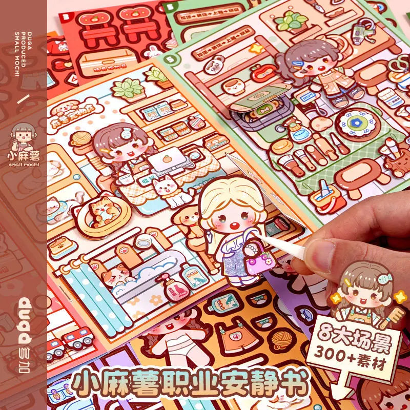 sticker book educational activity children stickers adhesive paper colorful drawings miniature scenes