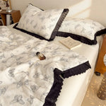 couverture d'été coton froissé motif papillons beige noir vintage lit 150x200cm machine laver