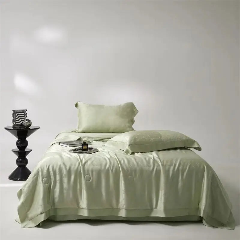couette d'été lyocell fibre eucalyptus motif brodé satin géométrique élégant transparent légèrementation fixations