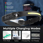 lampe frontale noire jaune rayures bandeau semi transparent led ceinture ajustable interface type contraction