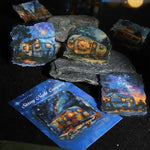 Stickers illustratifs paysages nocturnes personnages végétation étoiles lunes adhésifs scrapbooking