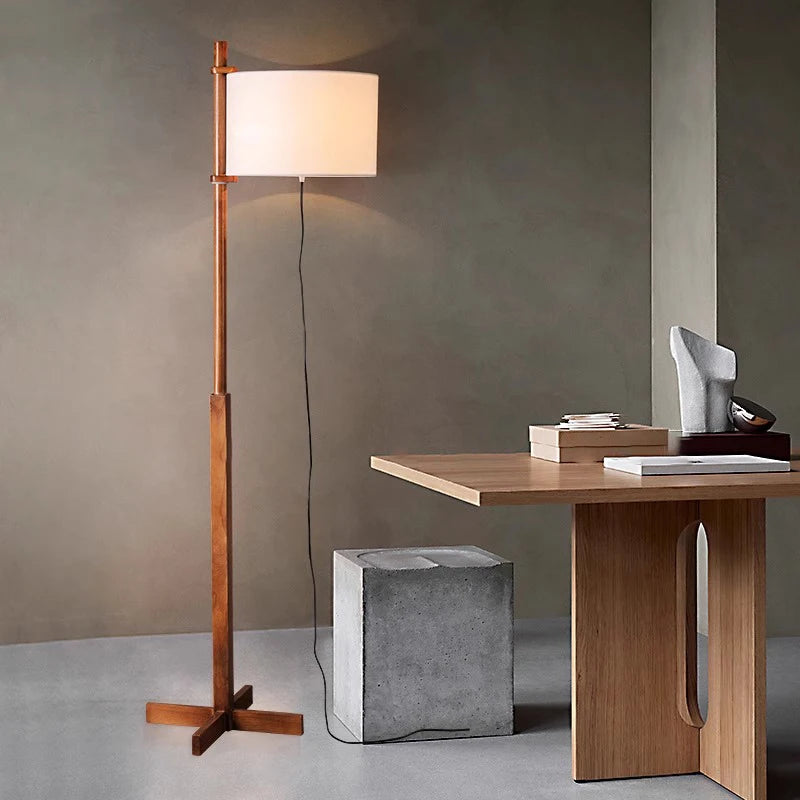 lampe sol moderne bois tissu beige minimaliste crochet métallique câble électrique adaptable chambreentrée