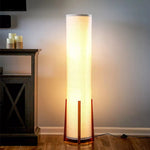 lampe sol moderne toile lin blanc bois foncé LED éclairage intérieur haut bas