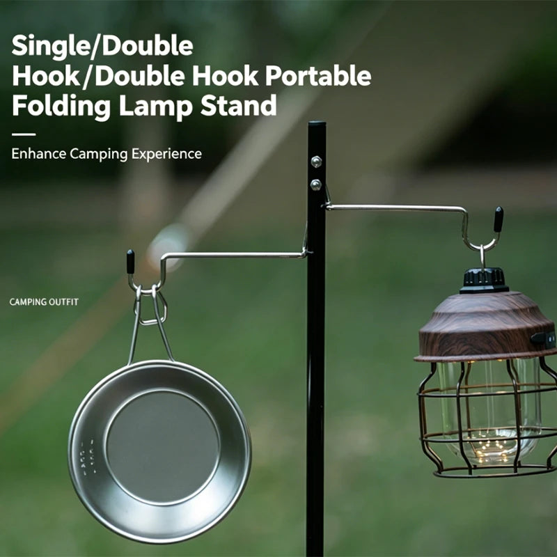 support lampe pliable camping noir double crochet rotatif moderne pratique sac rangement
