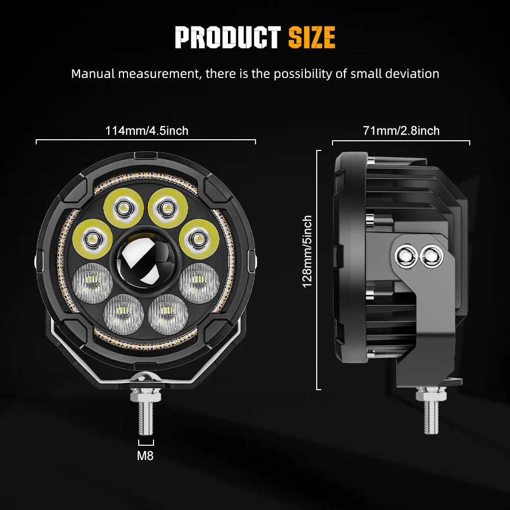 projecteur led moto noir lentilles jaunes cable electrique interrupteur robuste