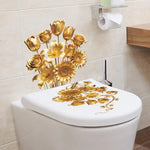 cache siège toilette blanc doré fleurs feuilles adhésif salle bain élégant classique deco intérieure