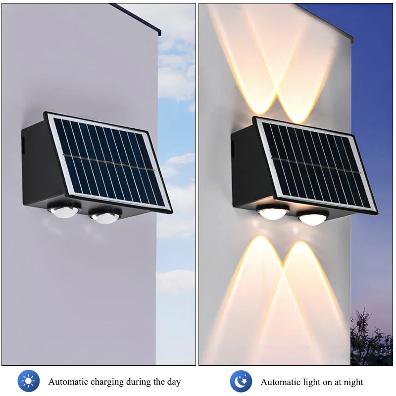 applique murale solaire moderne led noire panneau cellules blanches éclairage extérieur jardin balcon couloir