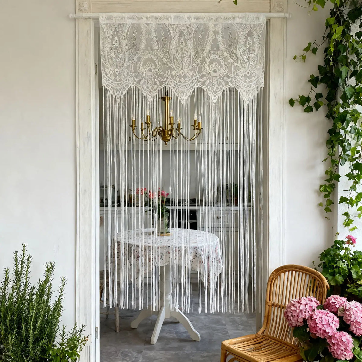 rideau blanc broderie fine motifs floraux translucide classique romantique maison