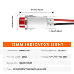 ampoules indicatrices led rouge vert jaune bleu blanc 12v 24v câbles pré serrés