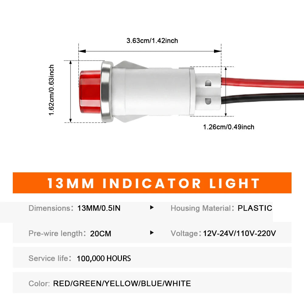 ampoules indicatrices led rouge vert jaune bleu blanc 12v 24v câbles pré serrés