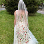 voile mariée bohème broderie florale 3d peigne transparent romantique champêtre