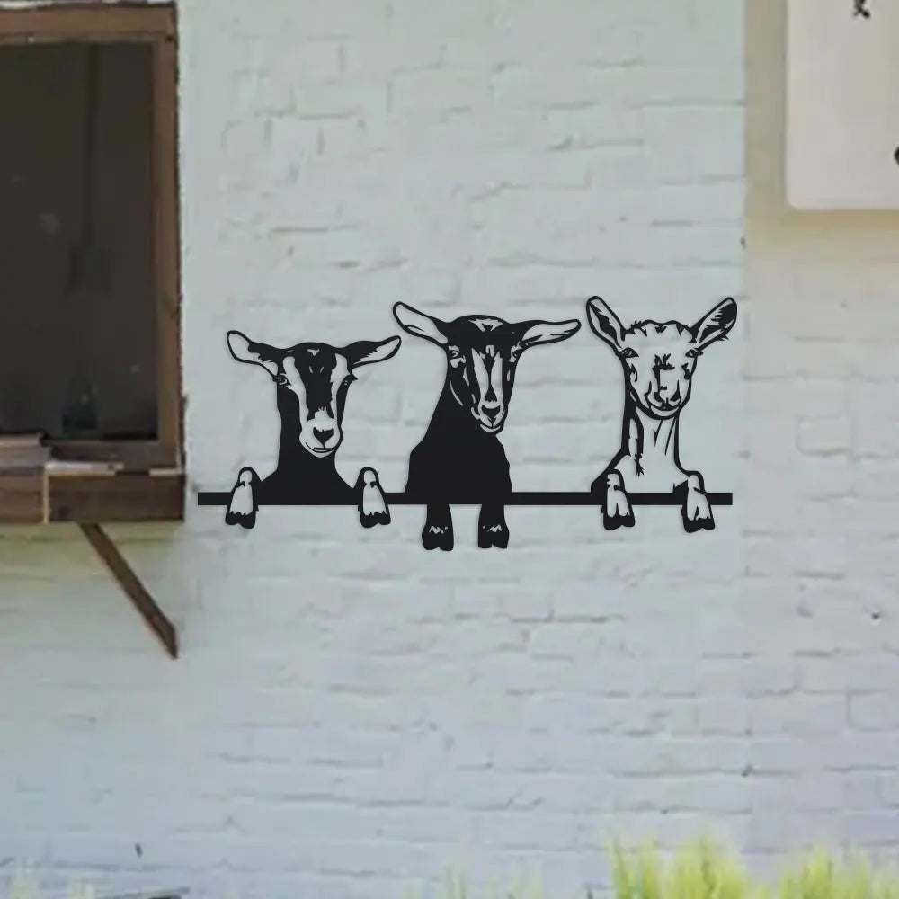décoration murale sticker trois chèvres barre noire dessin animé salon extérieur rustique animalier