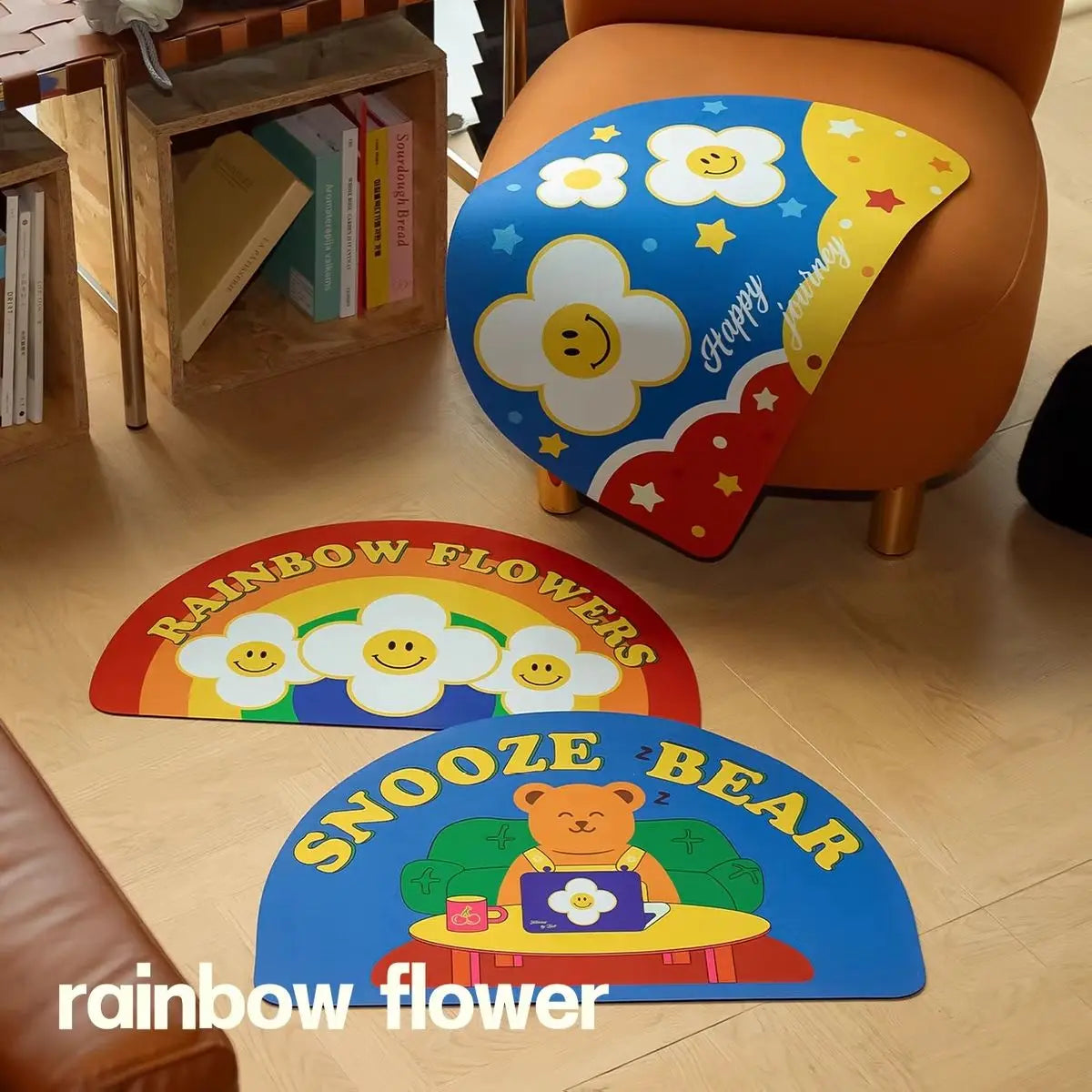 tapis demi circulaire fleurs arc ciel antidérapant résistant lavable intérieur salle bain porte cuisine