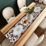 nappe décorative motif tournesols floral marron foncé beige blanc table mariage fête