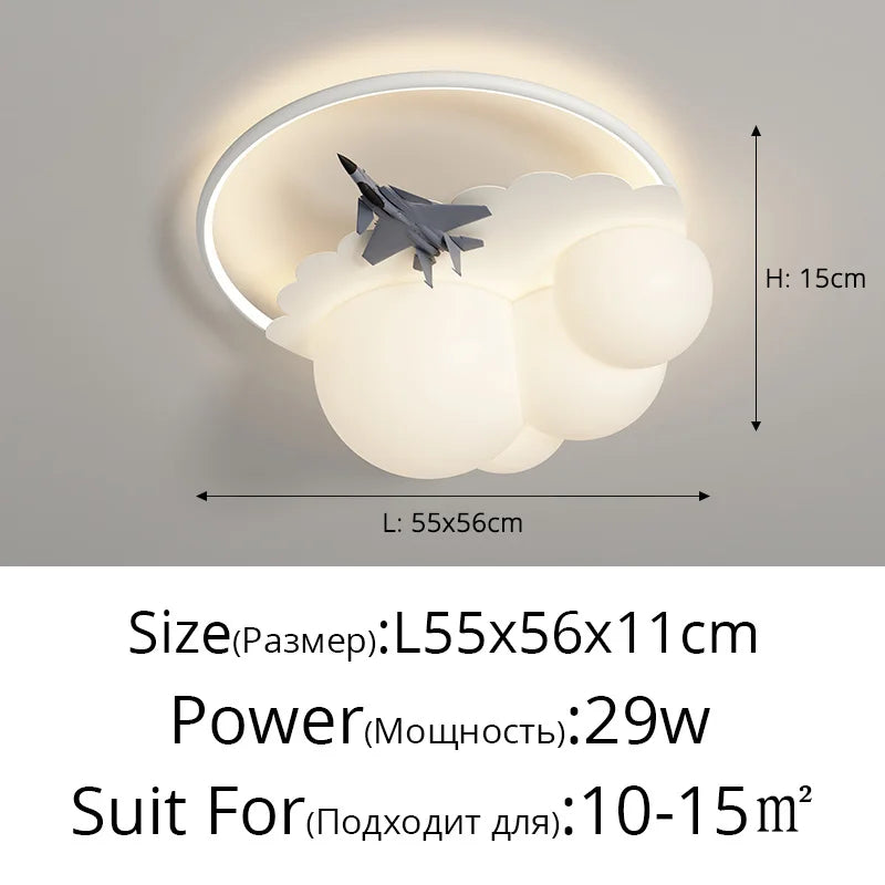 lustres led modernes nuages avions chambre enfants blanc jaune bleu gris