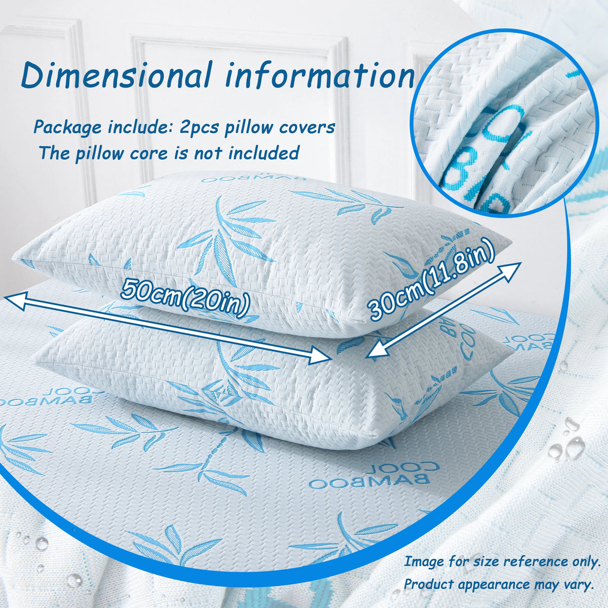 protège oreiller bambou blanc bleu jacquard moderne confortable zip machine maison deux pièces