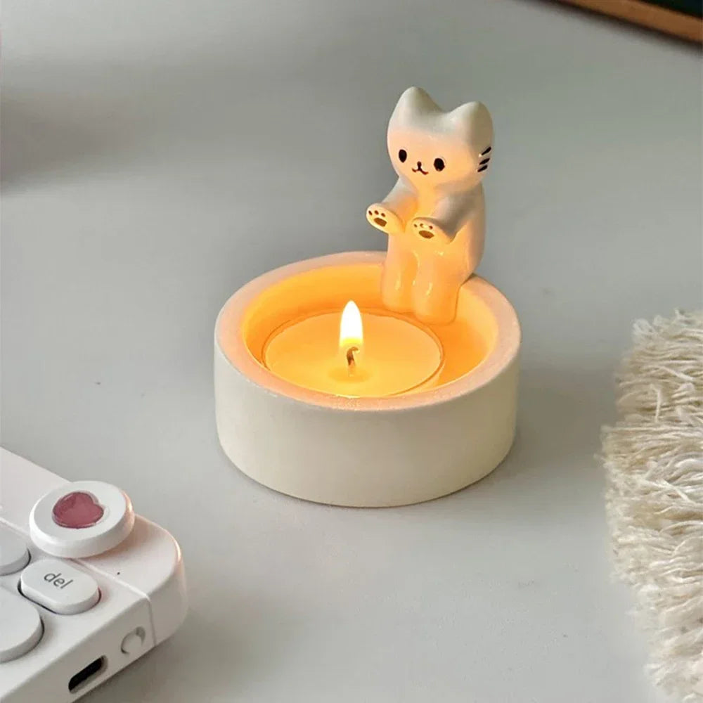 support bougie chat blanc yeux noirs mignon cartoon bougie included opacité moderne minimaliste