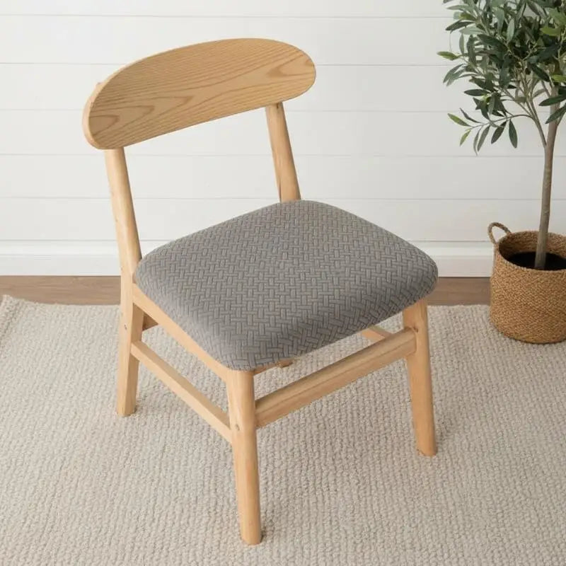 housse chaise moderne tissu géométrique polyester coton gris bois naturel