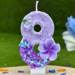 bougies chiffres violets fleurs anniversaire décoratives sans flamme enfants gâteau paillettes numérotation festive