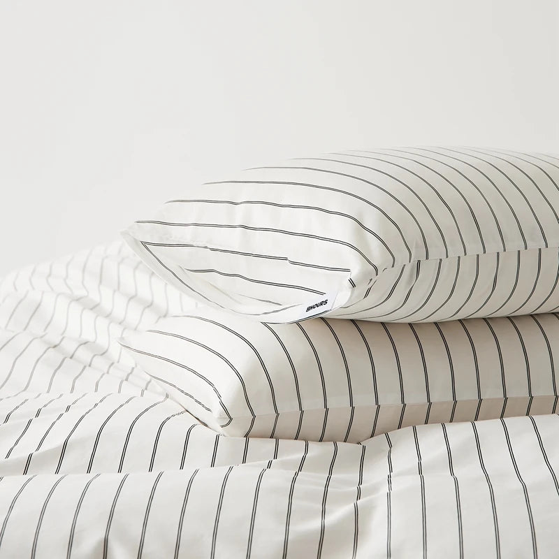 taies d'oreiller coton rayées 48x74cm blanc gris rose bleu minimaliste respectueux environnement maison lit