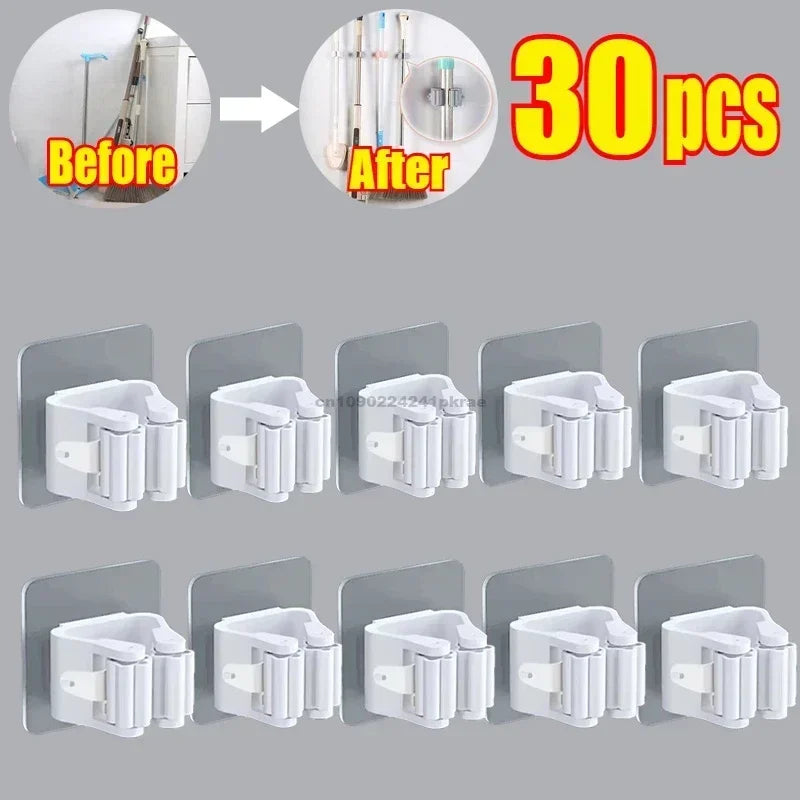 rangements adhésifs clips balai aspirateur moderne transparent blanc gris multifonctionnels