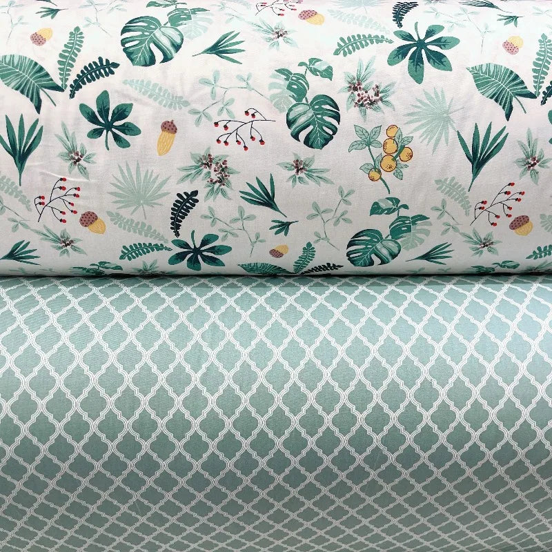 tissu coton biodegradable feuilles tropicales vert blanc moderne 160cm 50cm imprimé respirant bricolage popeline