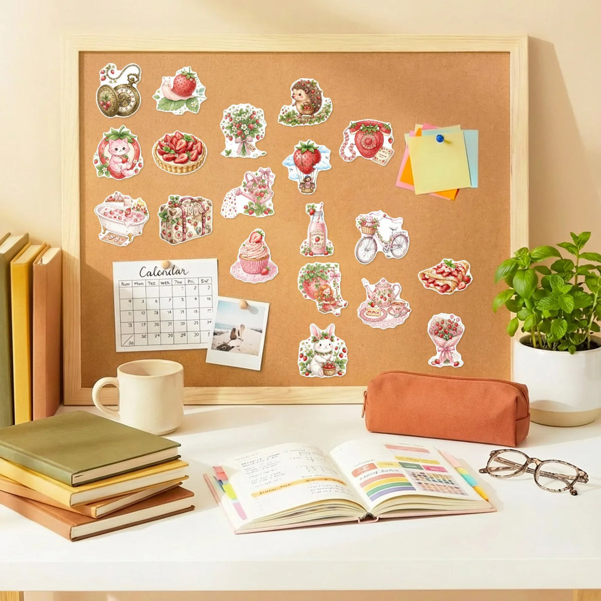 stickers vintage fraises motifs floraux animaux mignons rose blanc vert rouges adhésifs doux mignons