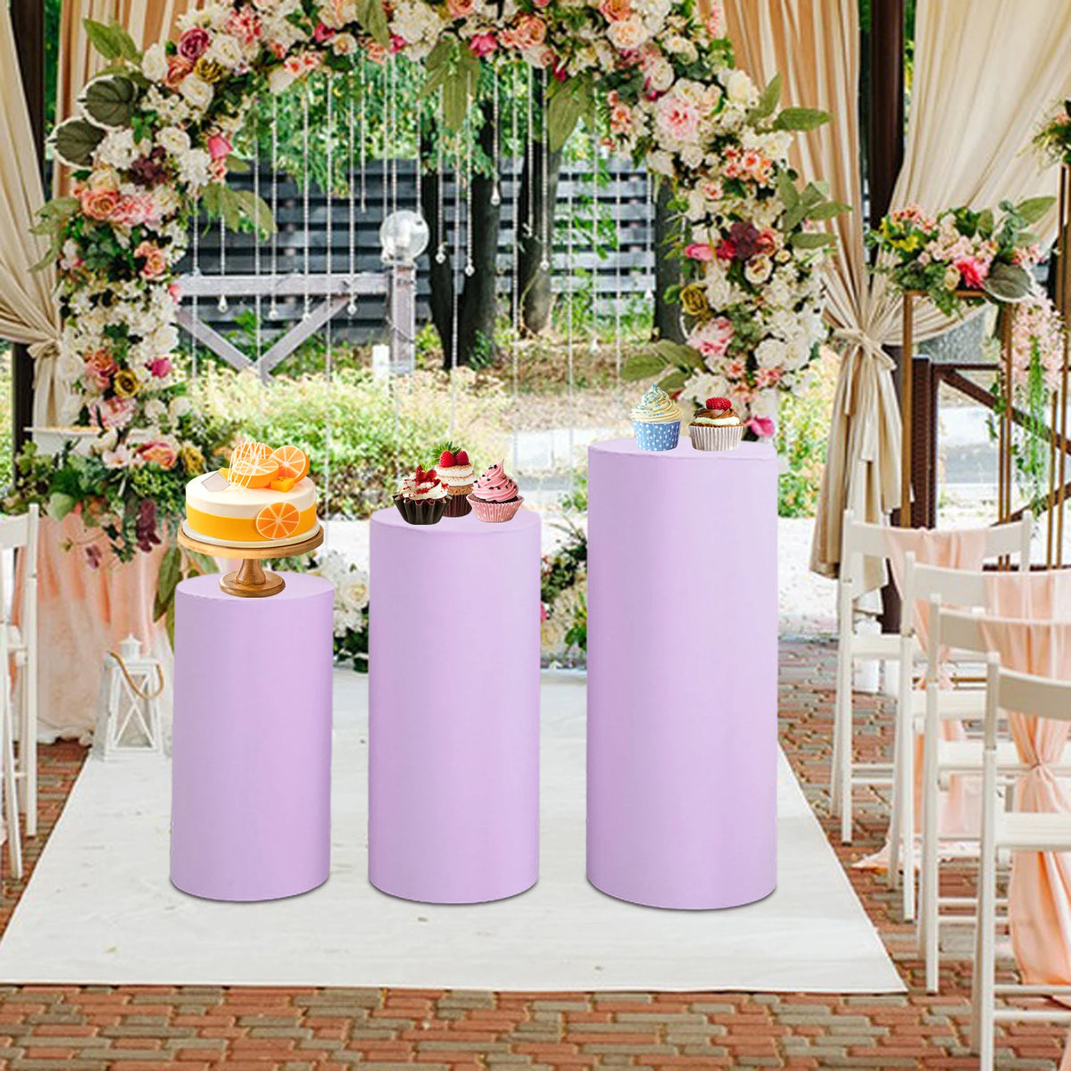 supports présentation desserts tissu couleurs modernes mariage fêtes uni minimalistes