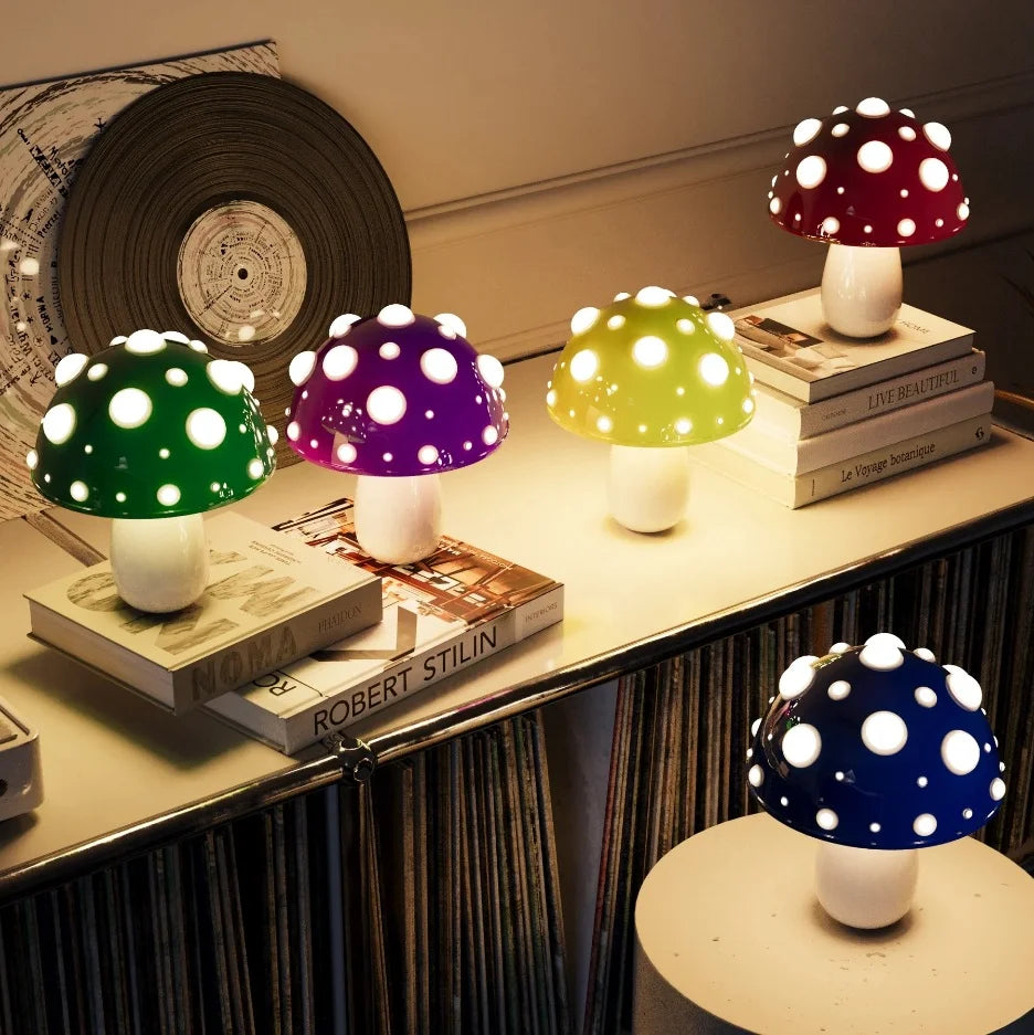 lampe poser champignon enfant rechargeable usb led rouge blanc vert violet bleu moderne chambre