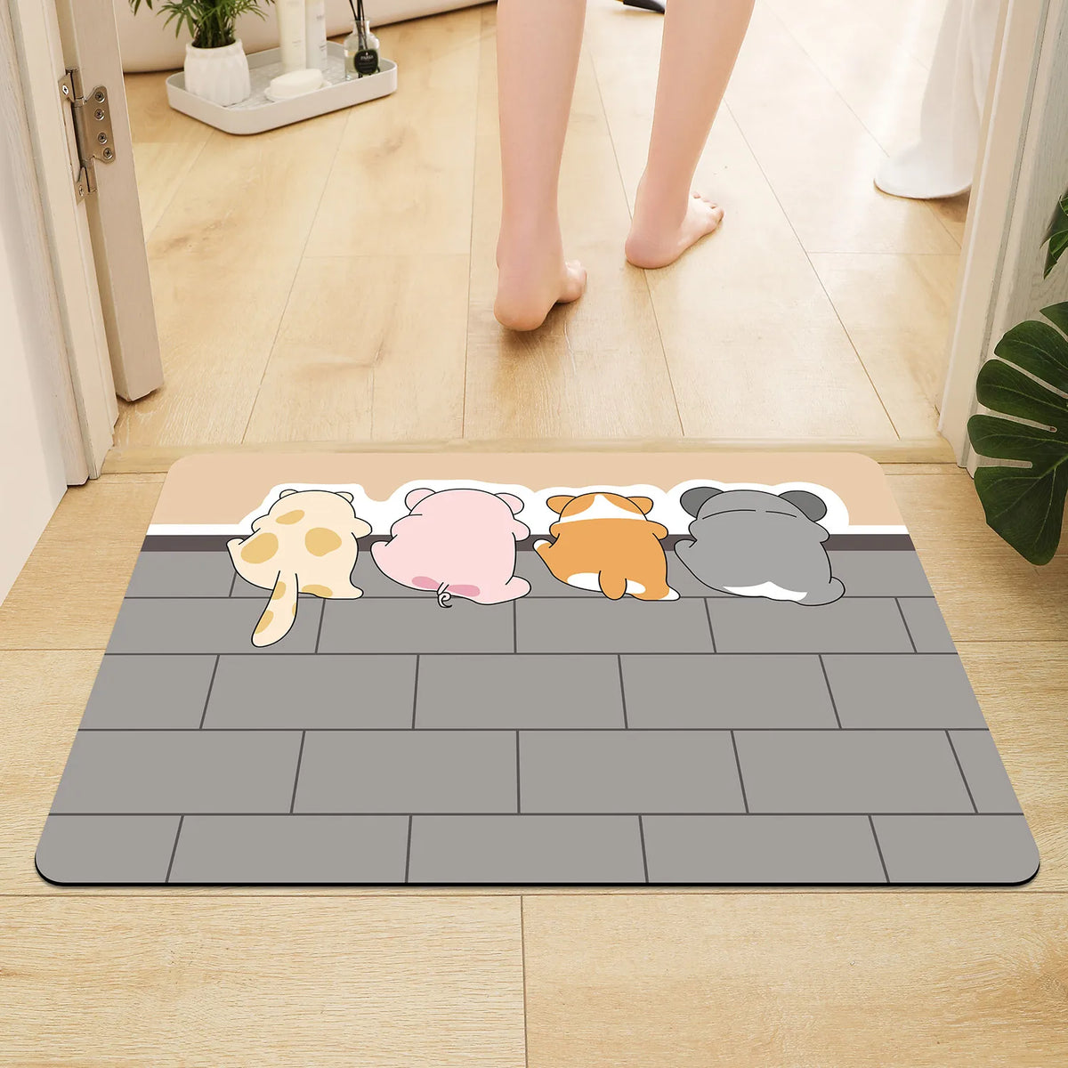 tapis sol antidérapant imperméable adhésif dessins animaux moderne beige gris marron bleu