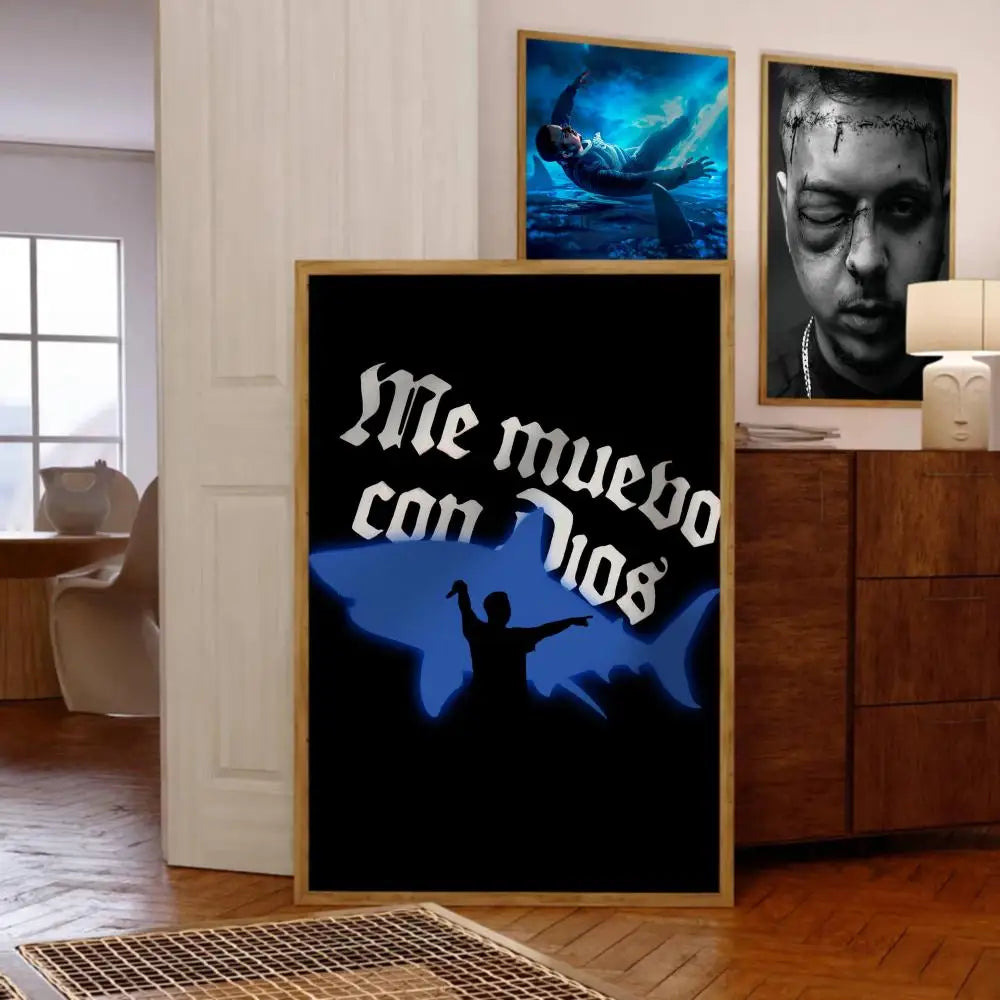 affiche chanteur cruz cafune poster musique cadre noir bleu blanc décoration murale moderne