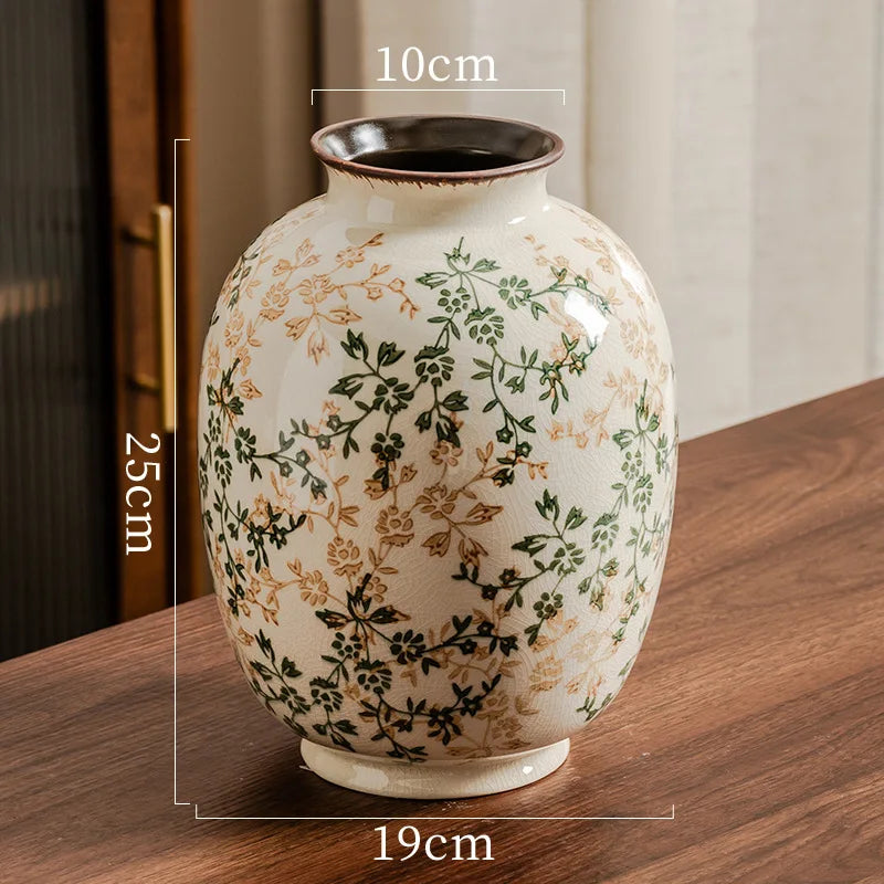 vases céramique vintage fleurs classiques blanc vert beige bruns intérieur salon bibliothèque