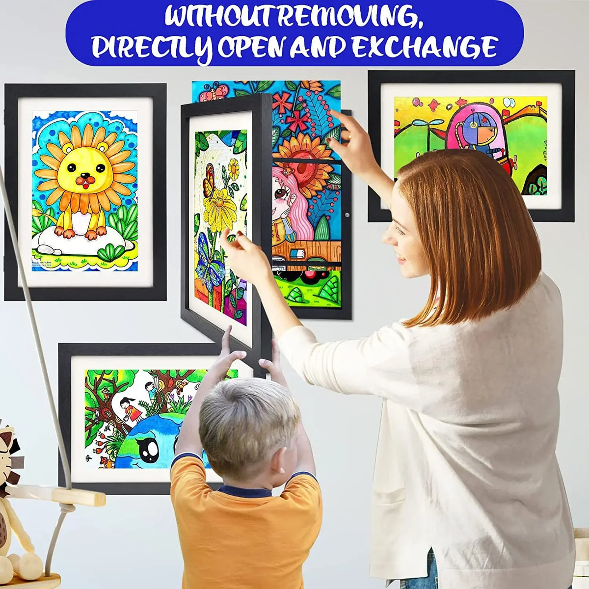 cadre tableau bois moderne clips magnétiques multicolore abstrait noirintérieur decoration affiche a4