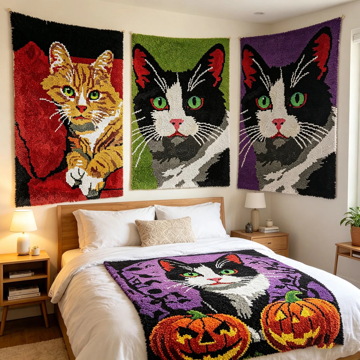 kit fabrication tapis crochet laine grande taille motif animaux fleurs pop art