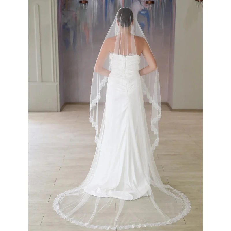 voile mariée blanc dentelle classique translucide collier simple bague adulte femme monocouche