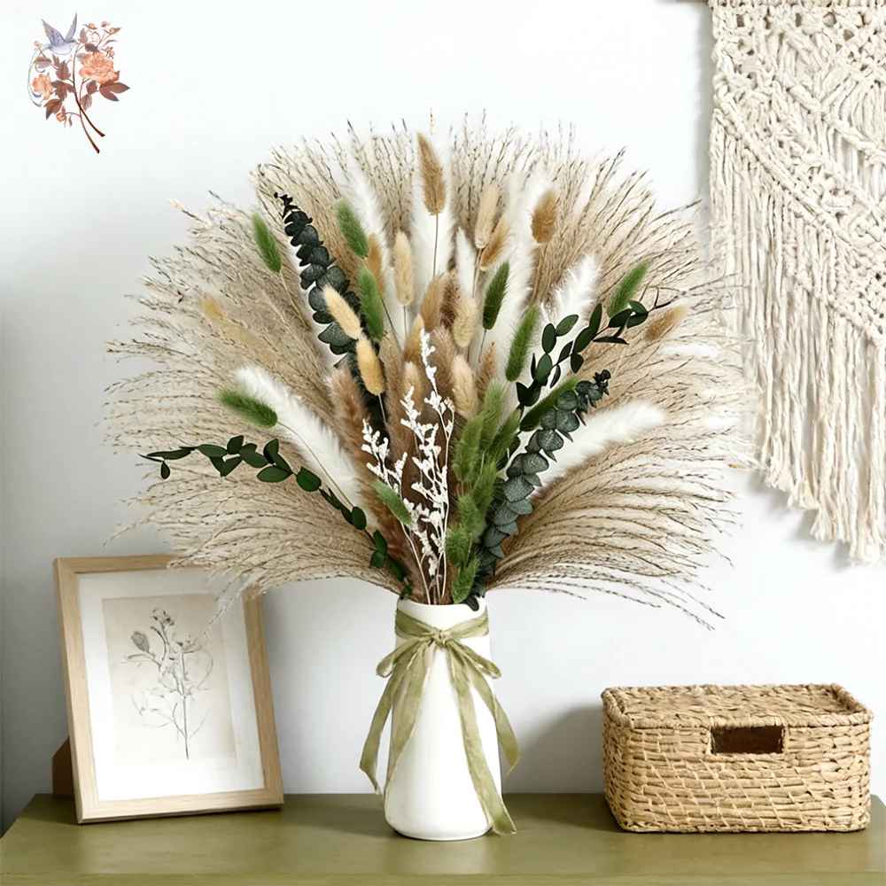 bouquet fleurs séchées pampas eucalyptus naturel rustique décoration maison anniversaire fêtes