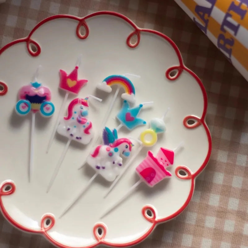 bougies décoratives licorne arc ciel unicorn castle voiture maison enfant fantaisie multicolore blanc rose